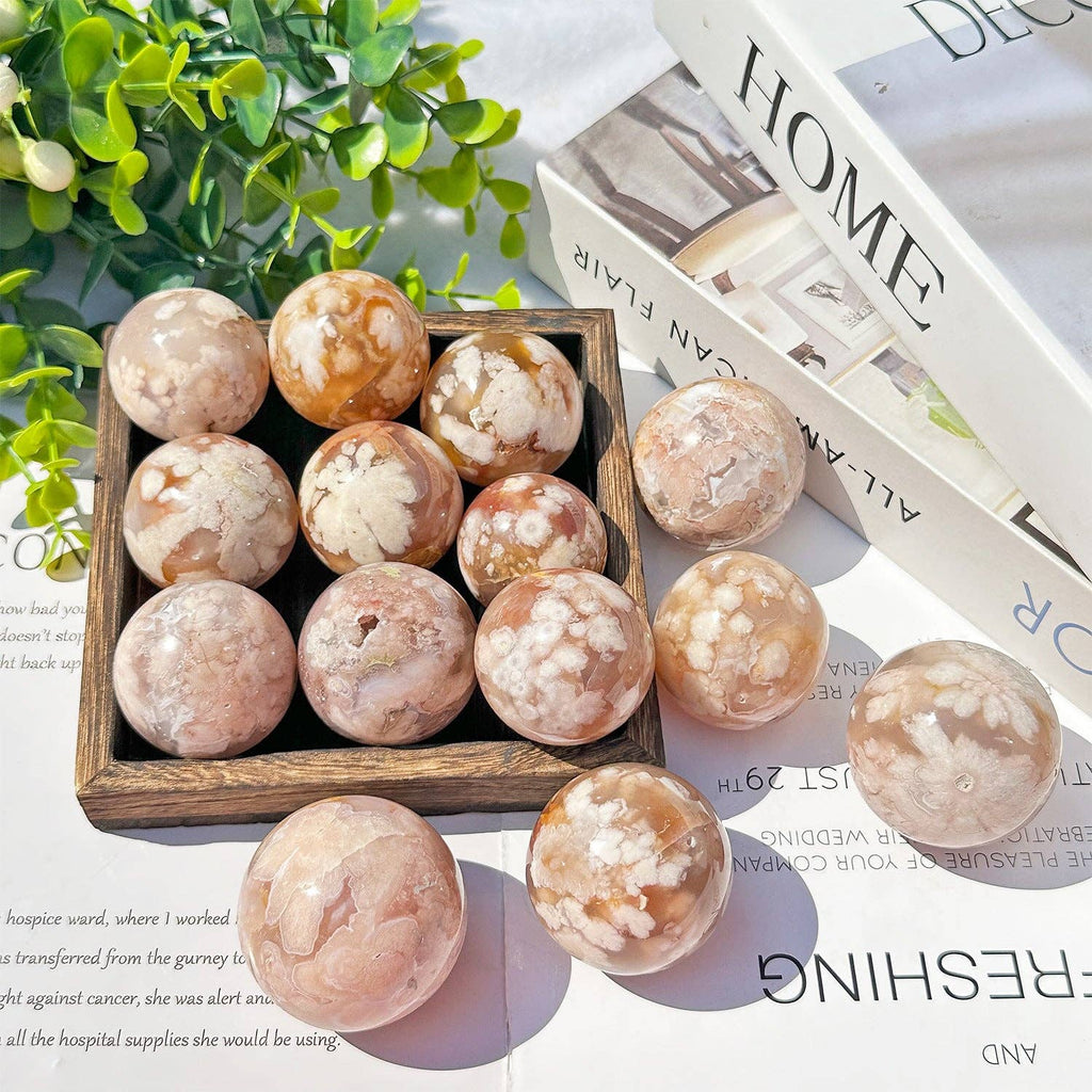 Moon Rituals - Natural Flower Agate Sphere | Cherry Blossom Crystal for Growth & Manifestation: 4.5-5cm