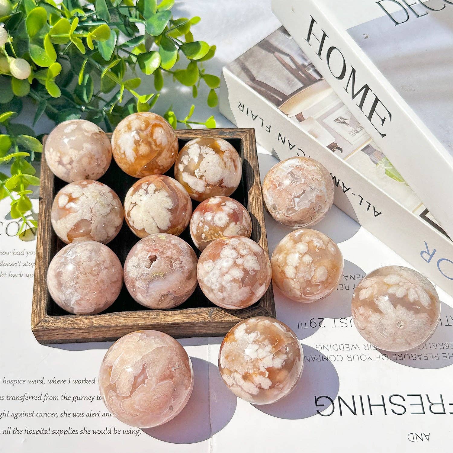 Moon Rituals - Natural Flower Agate Sphere | Cherry Blossom Crystal for Growth & Manifestation: 4.5-5cm