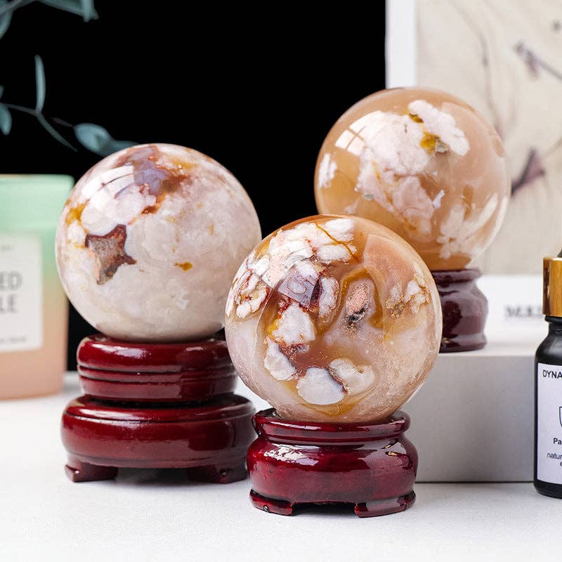 Moon Rituals - Natural Flower Agate Sphere | Cherry Blossom Crystal for Growth & Manifestation: 4.5-5cm